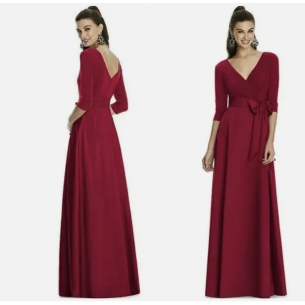 Alfred sung Wkmens Burgundy V-Neck Jersey Gown Formal Maxi Dress